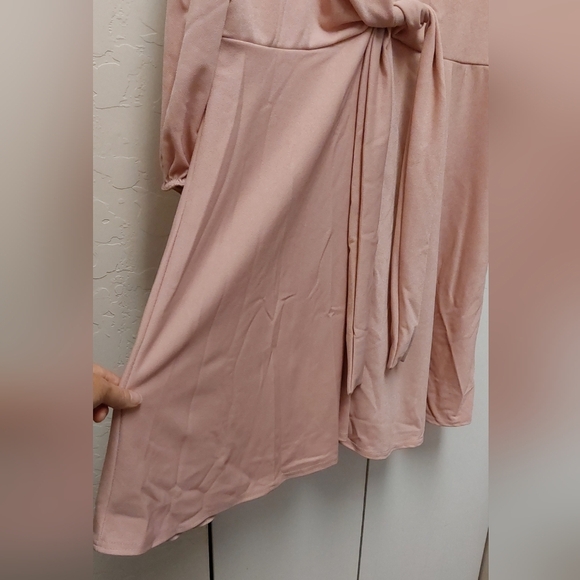 Boohooo NWT Size 16 Blush Pink Skater Dress Boho Girly Date Night Flirty Deep V - Picture 4 of 10